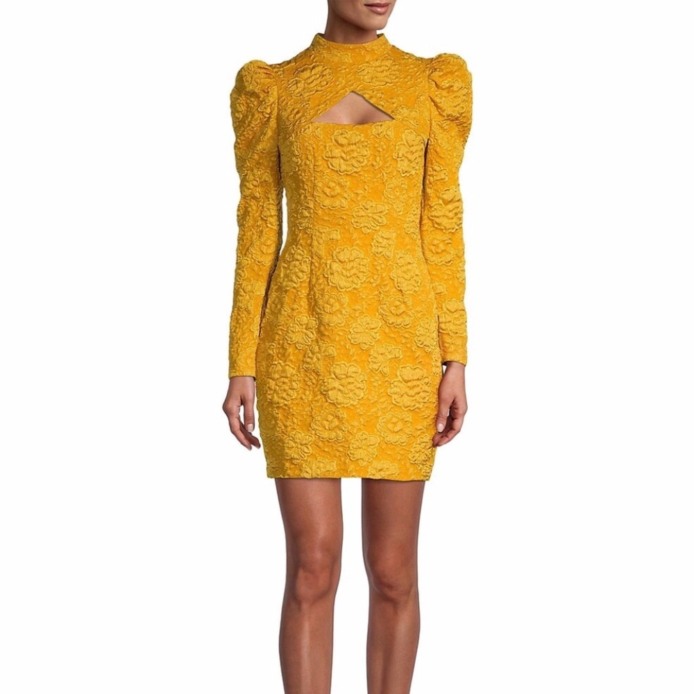 NWT ONE33 SOCIAL JAQUARD CUTOUT LONG SLEEVE MARIGOLD MINI DRESS SIZE 8 $395